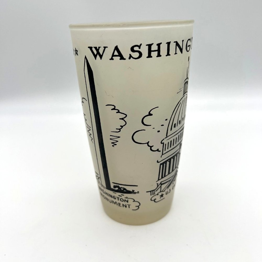 Vintage Washington DC Souvenir Glass Tumbler - Points of Interest - 5" Tall